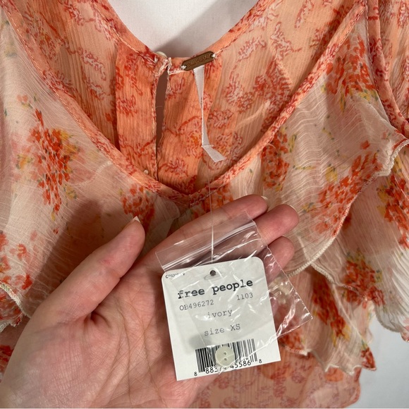 Free People All Things Sheer Coral Floral Tiered Layered Tank Top Cami NWT XS - Picture 4 of 8
